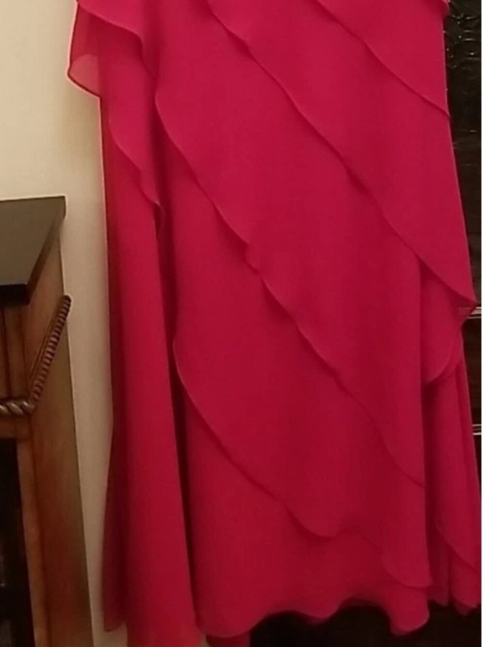 Teri Jon Rickie Freeman Designer $800 Pink Magenta Diagonally Tiered Gown Sz 12 - Picture 3 of 10